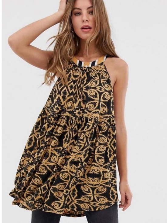 Free People Tops - Free People Black and Tan Printed Halter Tank